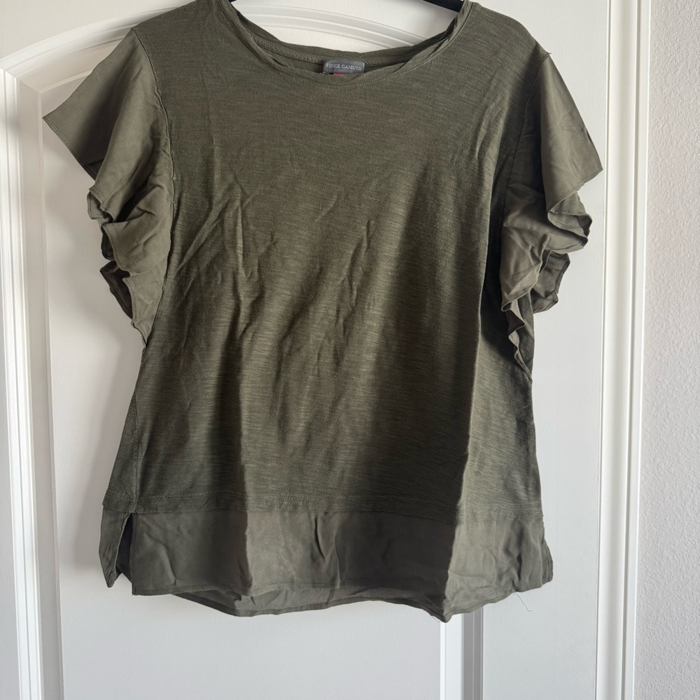 Vince Camuto Women’s Olive Green Ruffle Sleeve Tee Size Large